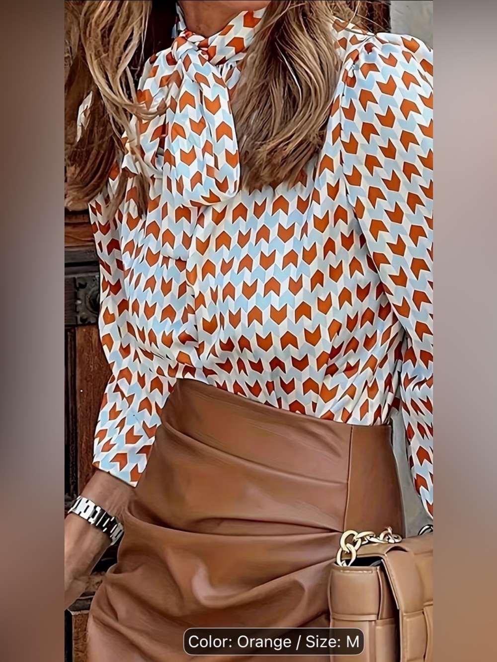 Stylish Orange Geo Print Blouse - Women Tops